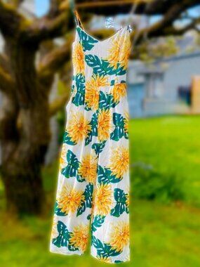 Zara Printed Floral Jumpsuit Tropical Leaf Flowy Boho Romper Wide Leg Jumper XS